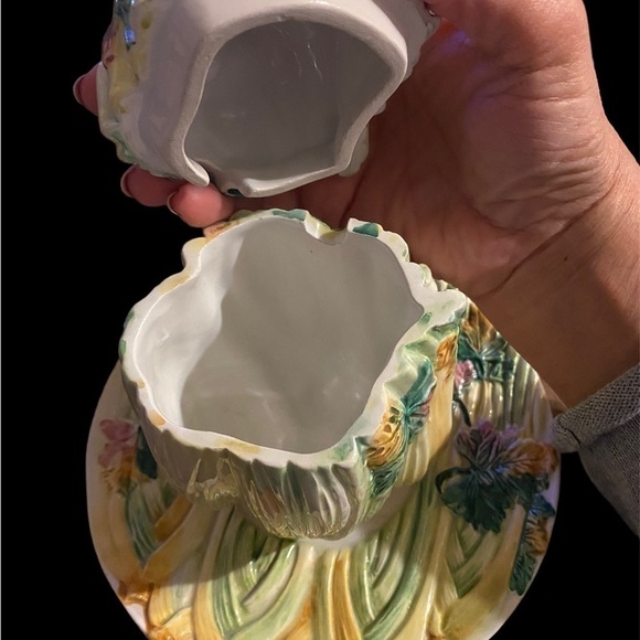 MAJOLICA vegetable gravy bowl with saucer plate made in Italy - Picture 5 of 7